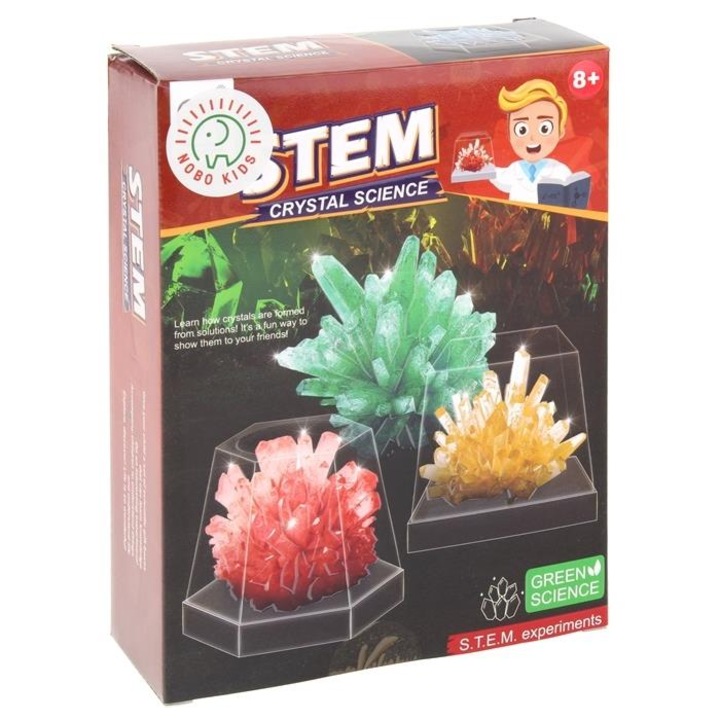 Tudományos kísérleti készlet kristályok termesztéséhez, Nobo Kids, 17x6x22cm, 8 év+