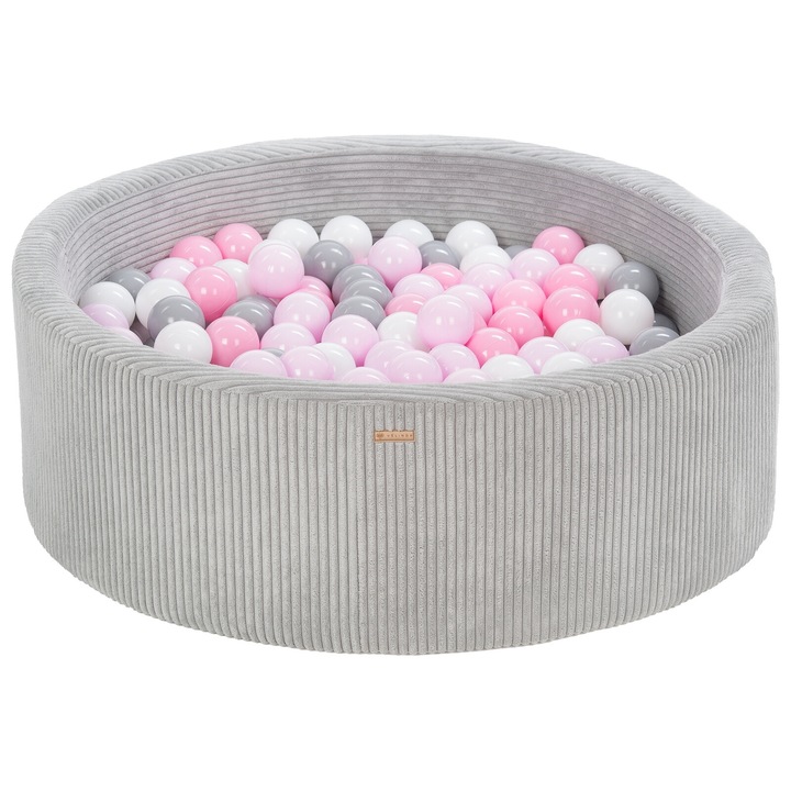 Piscina de joaca cu 200 bile din plastic, Velinda, spuma poliuretanica/catifea, 90x30cm, multicolor
