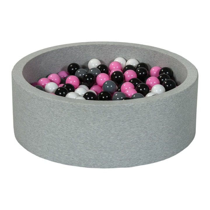 Set bazin de joaca pentru copii Velinda cu 300 bile (gri, alb, roz pudrat) 80x90x30cm