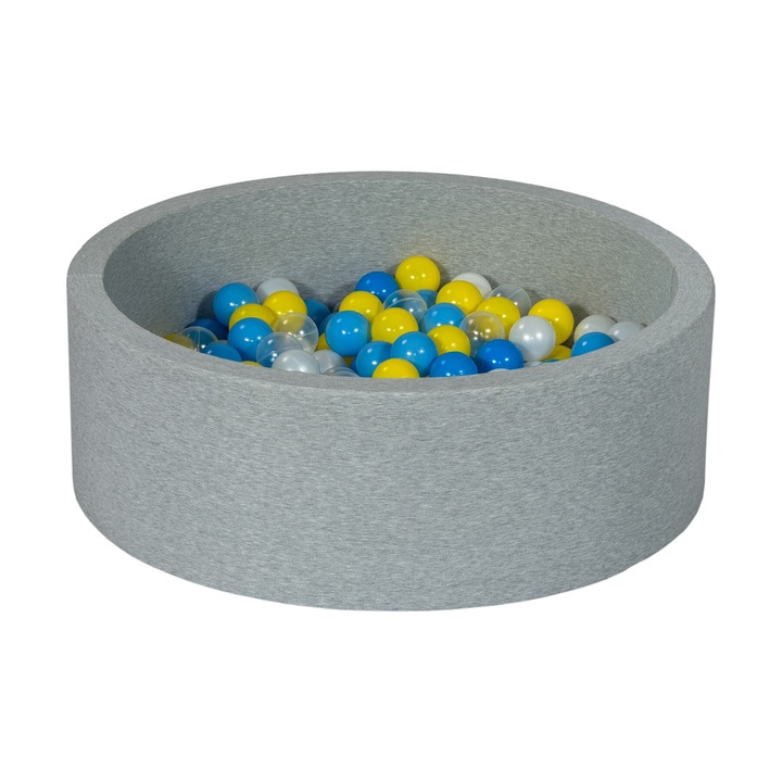 Piscina uscata cu bile pentru copii, Velinda, Gri/Multicolor, 200 bile
