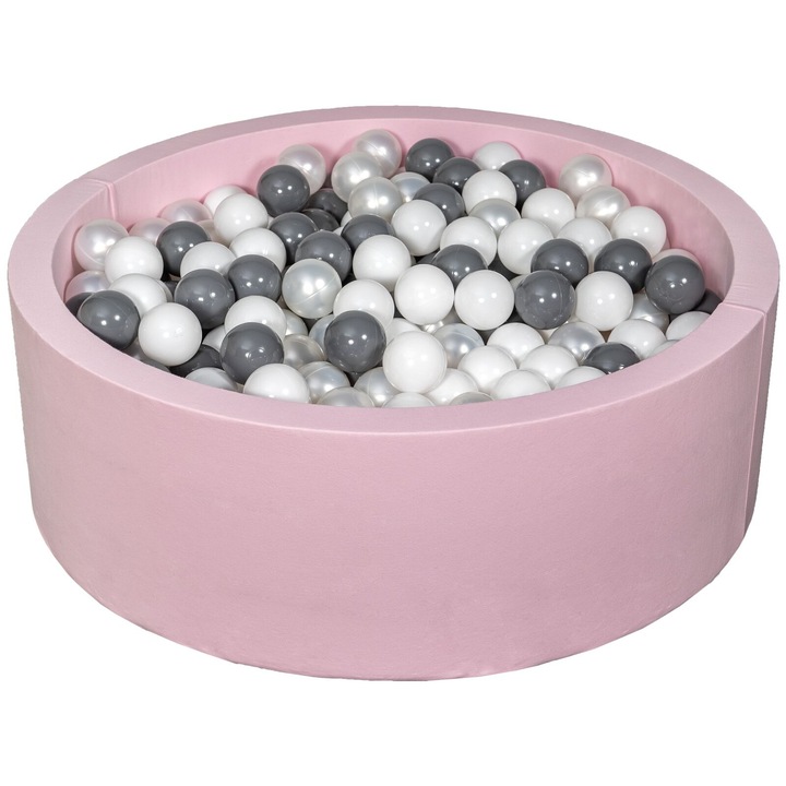Piscina uscata cu bile pentru copii, Velinda, Roz/Multicolor, 450 bile