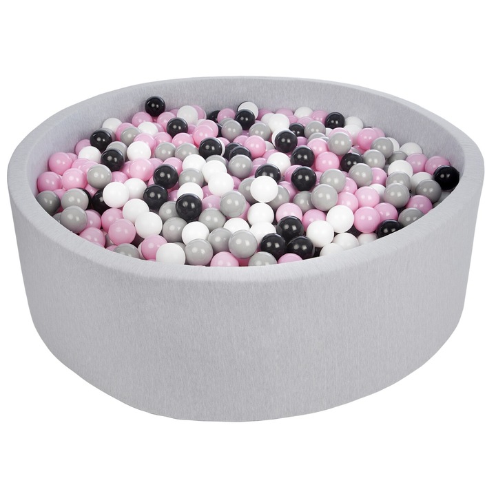 Piscina uscata cu bile pentru copii, Velinda, Gri/Multicolor, 1200 bile, 125cm