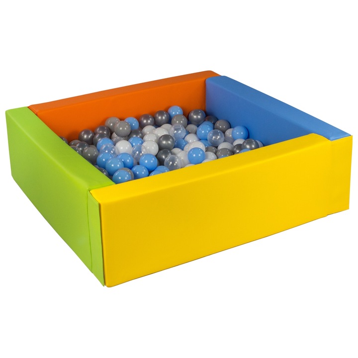 Bazin de joaca patrat, Velinda, cu 300 bile din plastic, multicolor