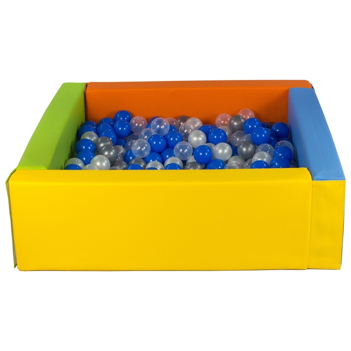 Bazin de joaca patrat Velinda cu 300 bile din plastic, multicolor, 7cm