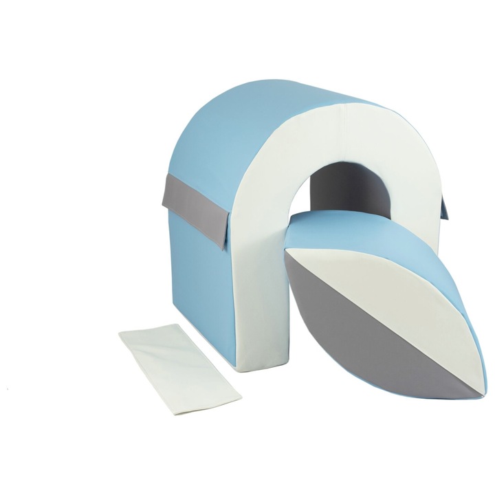 Set tunel cu 2 blocuri mari din spuma, Velinda, alb, albastru deschis, gri, 65cm