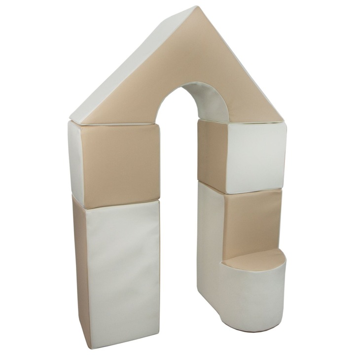 Set de constructie Mini Zamek, Velinda, 6 blocuri din spuma, Alb/Maro, 30x30cm