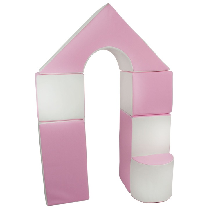 Set de constructie Mini Zamek, Velinda, 6 blocuri din spuma, Alb/Roz, 30x30cm