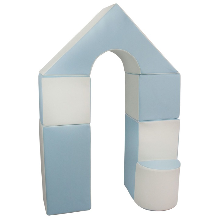 Set de constructie Mini Zamek, Velinda, 6 blocuri din spuma, Alb/Albastru, 30x30cm