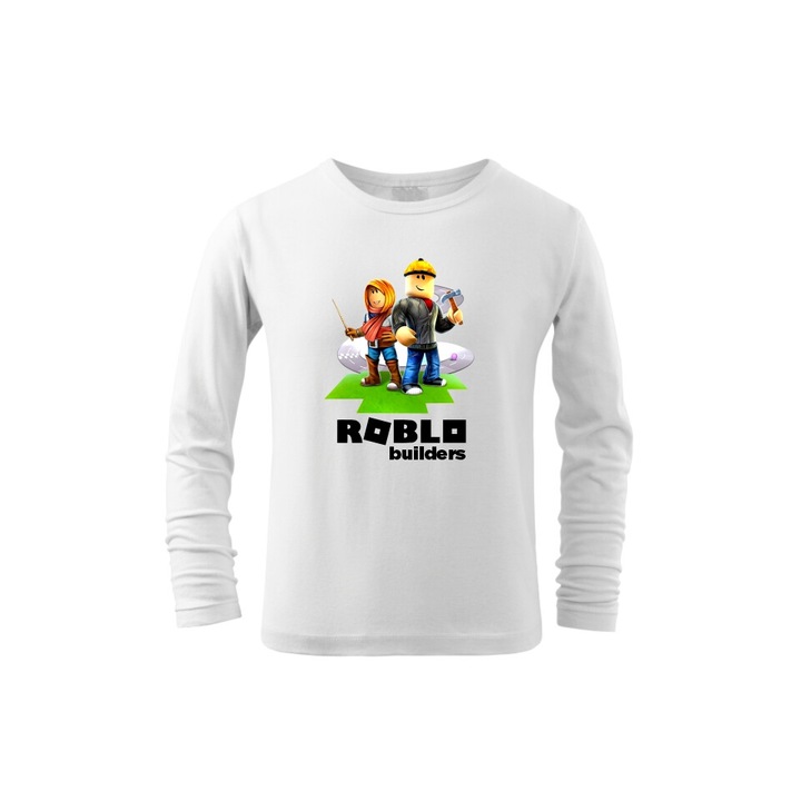 Bluza cu maneca lunga pentru copii, Roblox Roblo Builders, Alb
