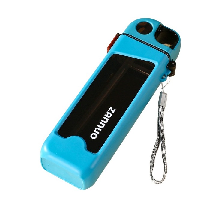 Спортна бутилка за вода, Flippy, 350 ml, със сламка и капак, 23x7x4,4 cm, бутон за заключване, изработена от PC, синя