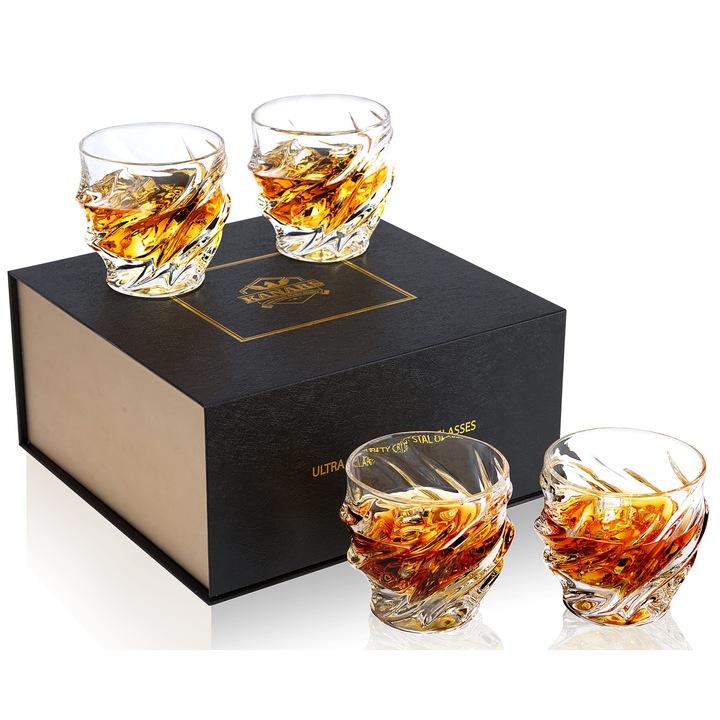 Комплект от 4 чаши 260 ml Luxury Crystal Whisky без олово, Kanars, включена премиум кутия