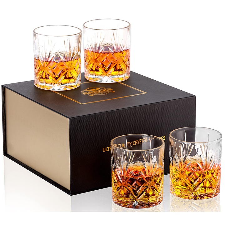 Комплект от 4 чаши 300 ml Luxury Crystal Whisky без олово, Kanars, включена премиум кутия
