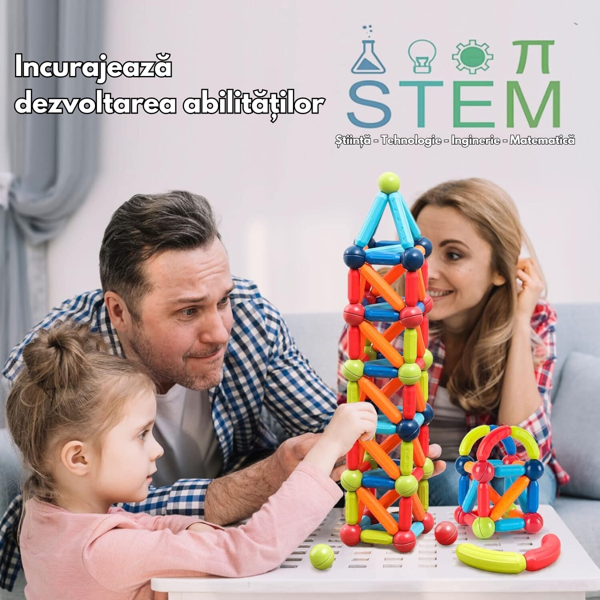 Set de Constructie Magnetic pentru Copii, 128 Piese, Educational si ...