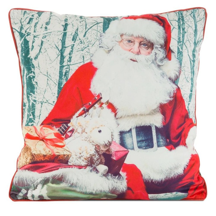 Karácsonyi párnahuzat Mikulás motívummal 45 x 45 cm Eurofirany piros