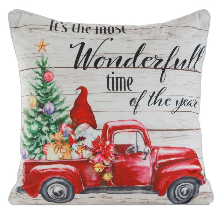 Bársonyos karácsonyi párnahuzat 45x45 cm autógnóm Eurofirany krémpiros