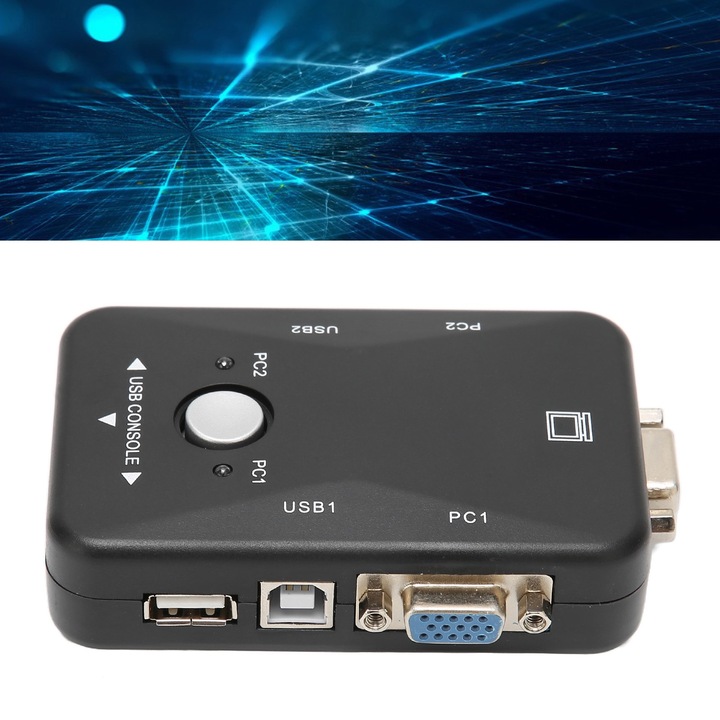 Kapcsoló KVM USB 2.0 Jormftte 1920x1440, 2 port, online játékok támogatása, ABS