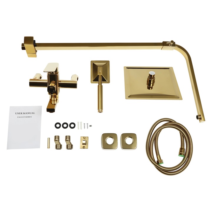 Szaniter csaptelep készlet, arany színű, falra szerelhető, 3 vízkivezetési mód