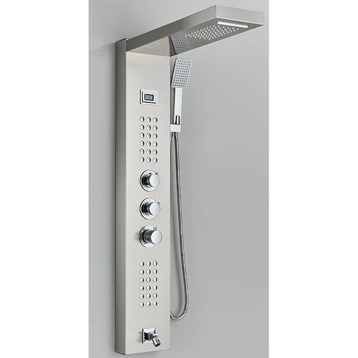 Set pentru dus, LED, display digital, finisaj nichel periat, 3 manere