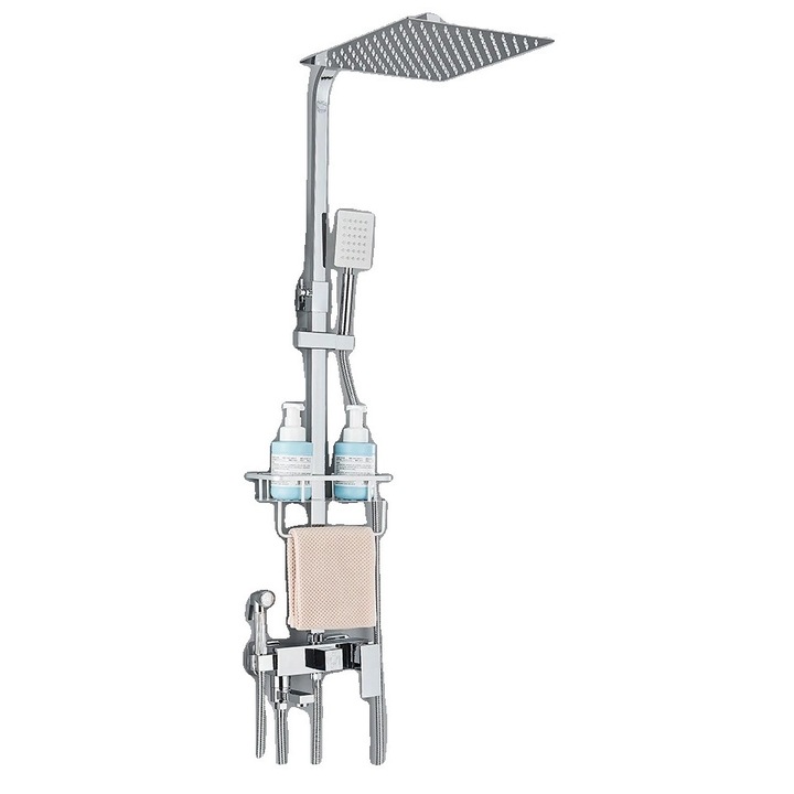Set de dus din alama, design contemporan, tehnologie termostatica, cap de dus 12 inch, spray manual SUS 304, accesorii pentru baie