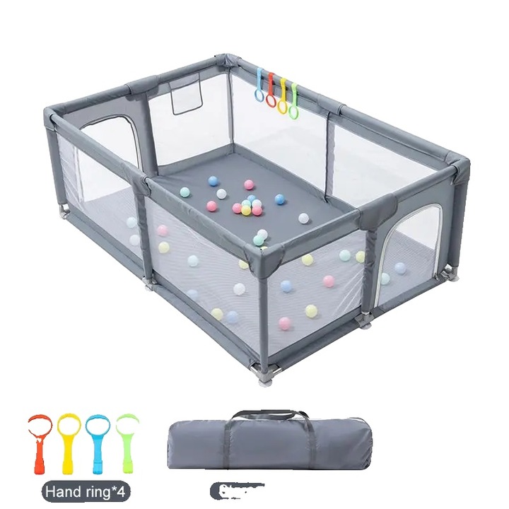 Tarc copii, 1.2m x 1.2m, 30 mingi ocean, 4 inele de prindere, gri