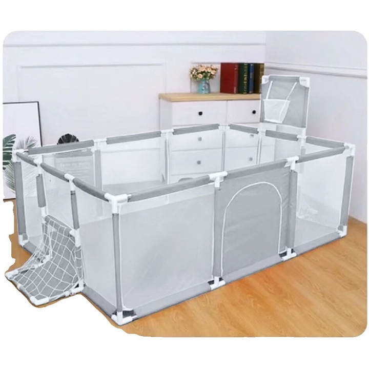 Tarcuri copii, 2m x 2m, 30 mingi colorate, 4 inele de prindere, gri