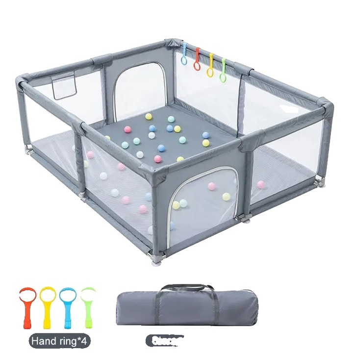 Tarcuri copii, 1.2m x 1.2m, 30 mingi ocean, 4 inele de prindere, gri