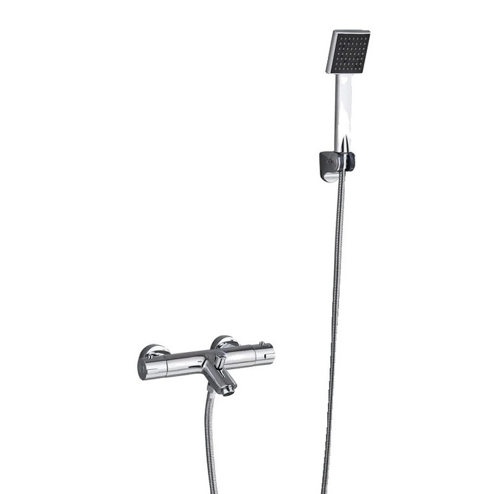 Termosztatikus csaptelep kézizuhannyal, sárgaréz csaptelep, króm, tartozékokkal