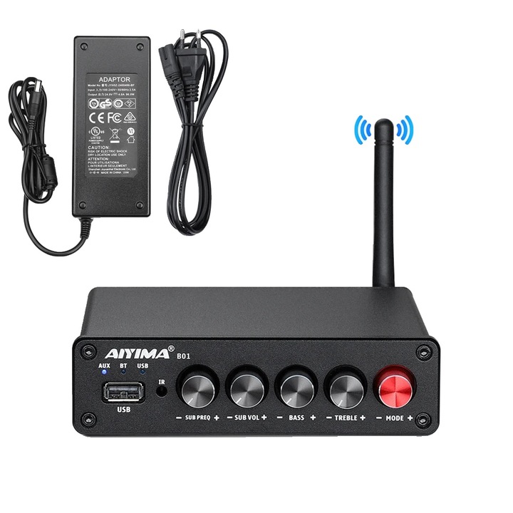 Bluetooth усилвател, 50Wx2 + 100W, 2.1 система, поддръжка на субуфер, B01 EU