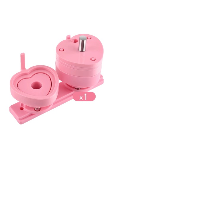 Set de realizare insigne personalizate, roz, 57mm, 1 matrita inima, 100 capace metalice