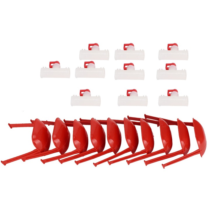 Fantana de baut pentru pasari, Enforose, set cu 10 cupe suspendate si 10 tevi T, ABS, inox, 5.1x6x8.9cm