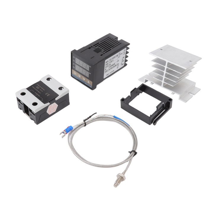 Kit termostat digital Enforose, model REX C100FK02 V AN, control PID, senzor termocuplu K, 48x48x90mm, 100-240V