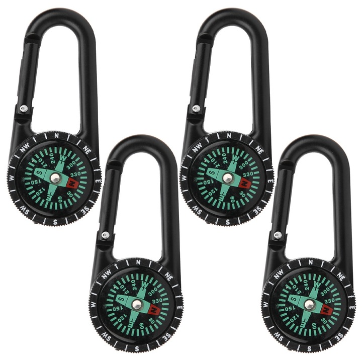Комплект от 4 мини компаса с карабинер, компактен дизайн, издръжлив, за дейности на открито