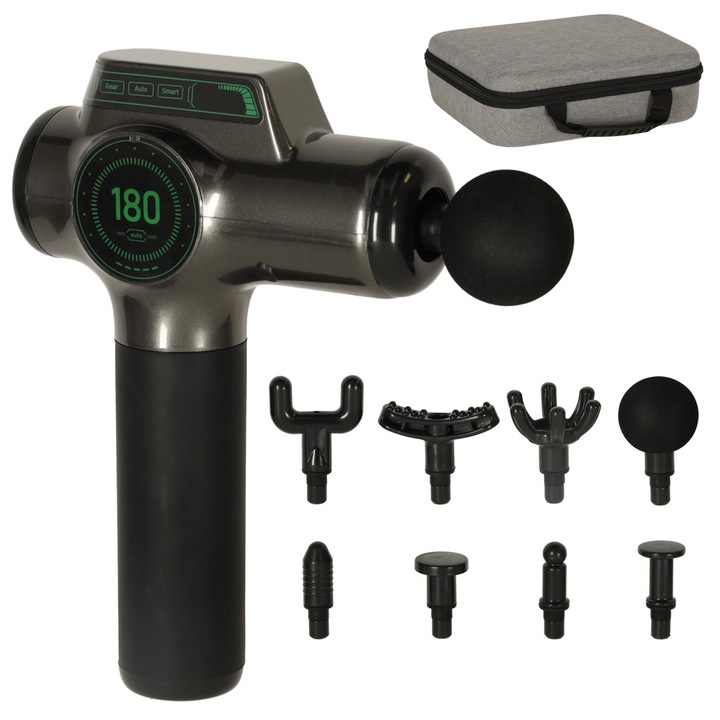 Set aparat de masaj/8 accesorii, Luka, electric, 7.4V, 24x17x6cm, negru