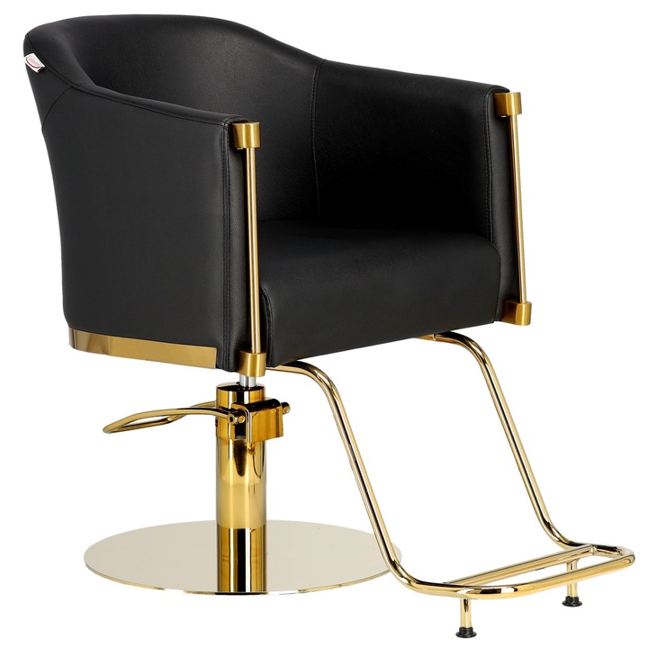 Fotoliu profesional, Calissimo, ergonomic, negru/auriu, 45x50cm, suport ajustabil, piele ecologica