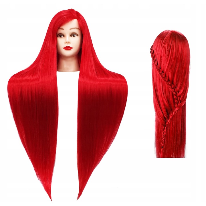 Глава за тренировъчен манекен Calissimo, 90 см, червен синтетичен косъм, комплект със стойка