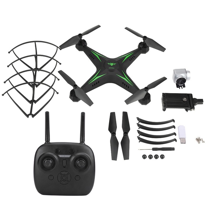 RC Quadcopter Drone Mmgoqqt с 5MP 720P камера, Wifi управление, headless режим, черно-зелен цвят, размери 36x36x14cm, пълен комплект