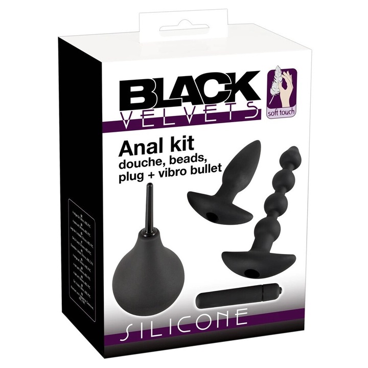 Anális játék készlet, Black Velvets, fekete, szilikon, ABS, PVC, 4 db
