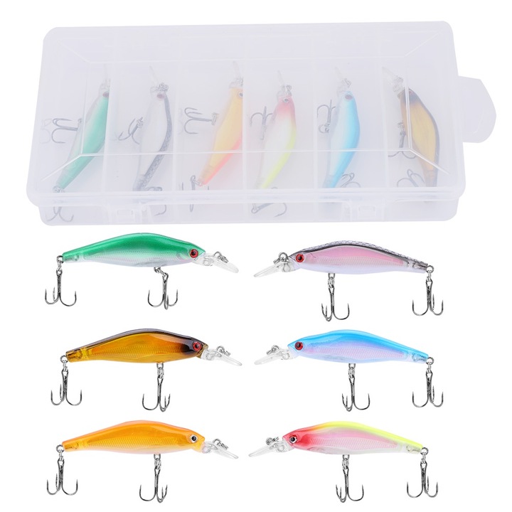 6 darab színes ABS műcsali horgászathoz, csalik, szerszámkészlet dobozzal, 8 cm