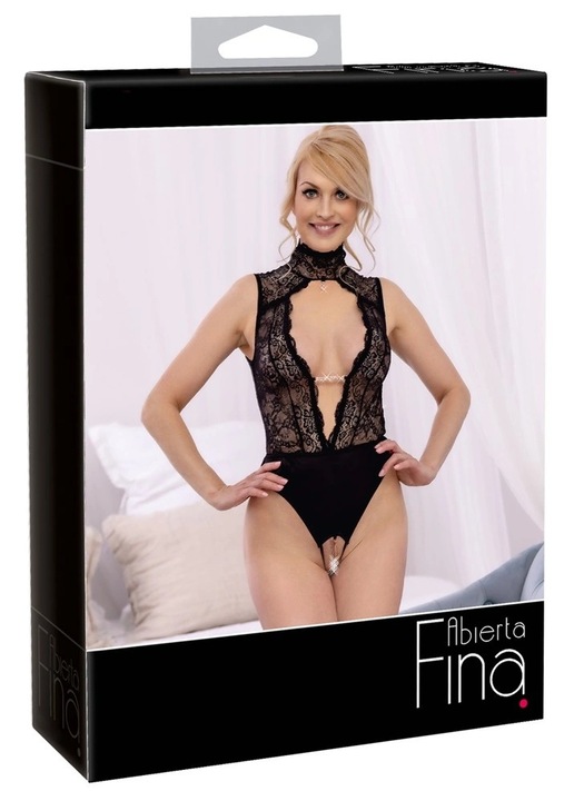 Cottelli Collection szexi csipketest, szatén részletekkel, fekete, elasztikus anyagokból