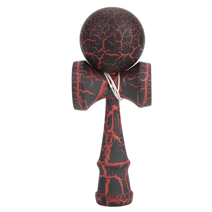 Kendama, jucarie traditionala japoneza, bambus, negru si rosu