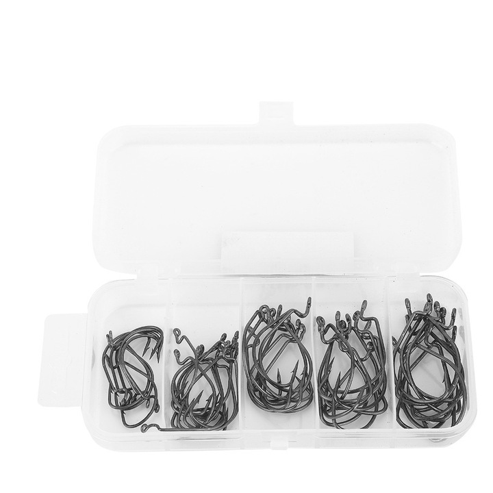 50 db-os készlet Nagyméretű horgászhorgok Horogkiegészítők Tartozékok 2# 1# 1/0# 2/0# 3/0# (fekete) Enforose