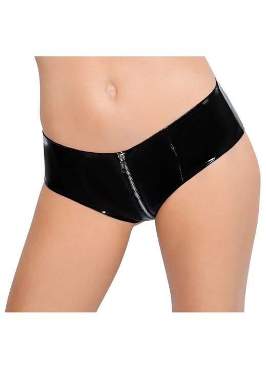 Black Level szexi bugyi, fekete lakkfényű, fém cipzár, poliészter
