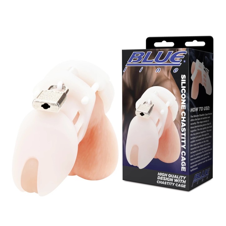 Centura de castitate, Blueline, silicon, cu ventilare, set cu lacat si cheie