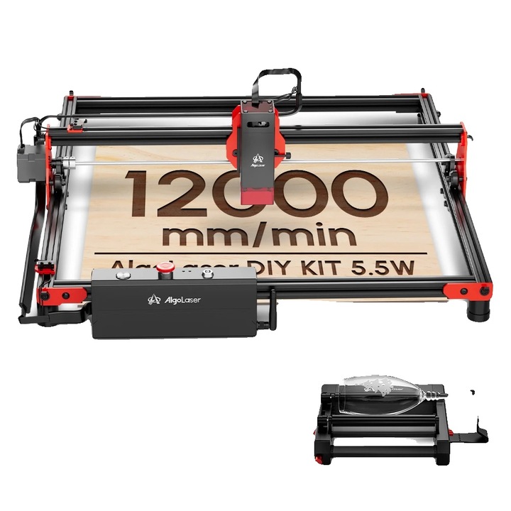 Gravor laser, 5.5W, 400x400mm, panou cu fagure, role rotative, picioare din lemn, acrilic, metal