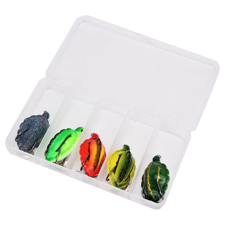 5 darabos készlet 55 mm/13 g PVC teknősbéka alakú mesterséges horgászcsali horoggal, úszó halcsalik Enforose