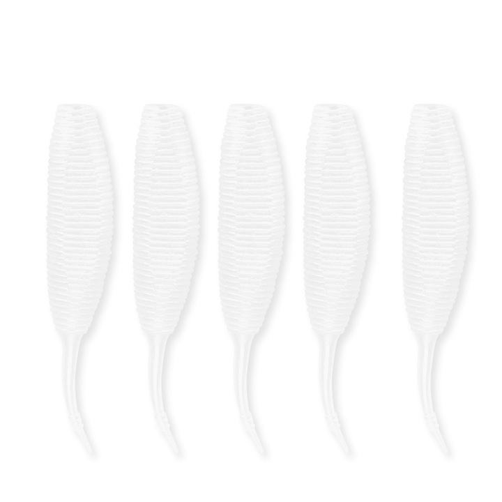 5 darab horgászcsali, élethű puha féreg csalik, T-farkú úszócsali készlet, horgász kiegészítő (fehér)