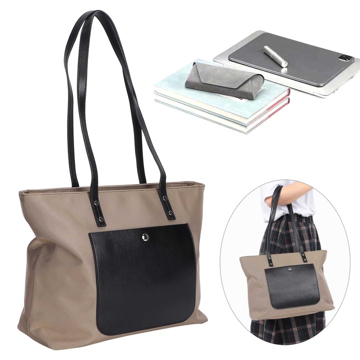 Női válltáska, hosszúkás, vízálló Oxford anyagból, nagy kapacitású, khaki színű, 30x45cm