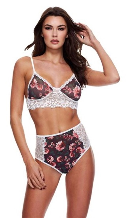 Baci szexi szett, csipkés és virágos, fehér, két darab