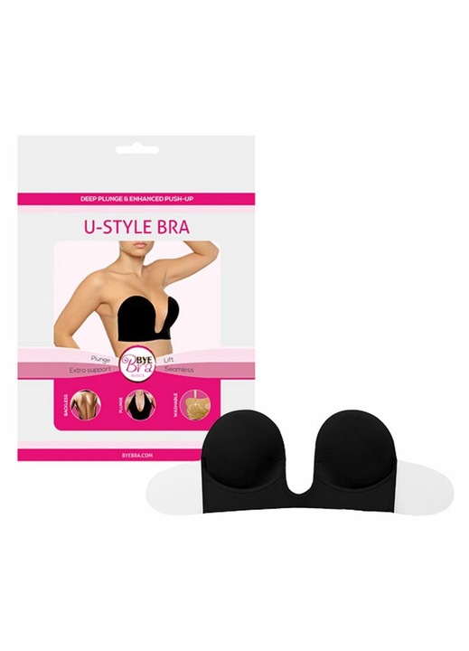Sutien autoadeziv, Bye Bra, Textil/Poliamida, Negru, B EU