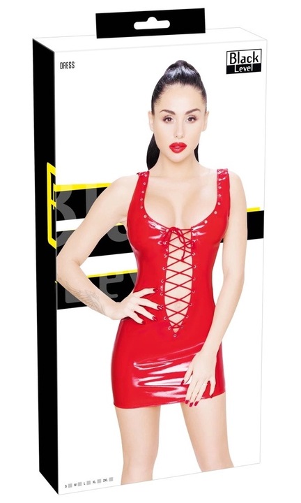 Къса секси рокля Black Level, С връзки, 100% полиестер, Червен